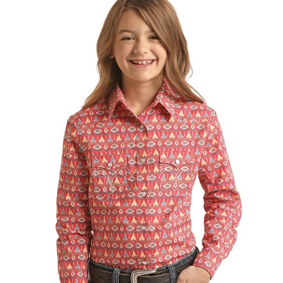 NWT! KIDS PANHANDLE LONG SLEEVE TEEPEE PRINT SNAP SHIRT med western - Picture 1 of 7